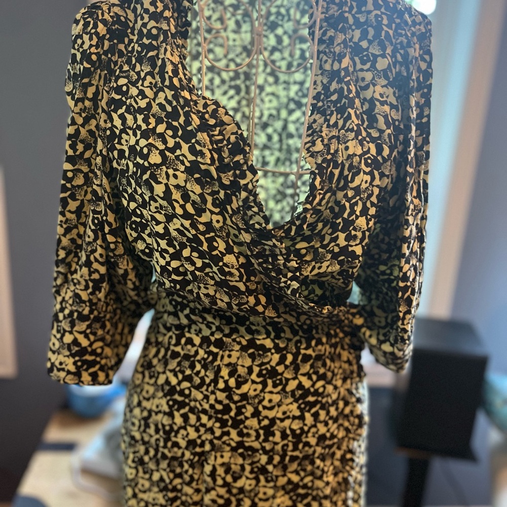 Ganni Gold and Black Long Sleeve Bodycon Dress